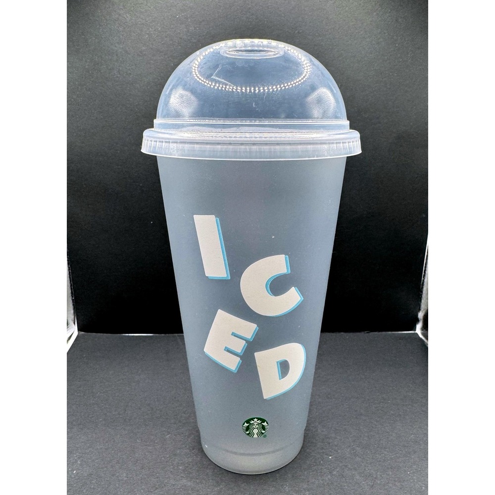 Starbucks Reusable Iced Coffee Cup Frosted Venti 24oz Cold Cup Dome Lid ICED